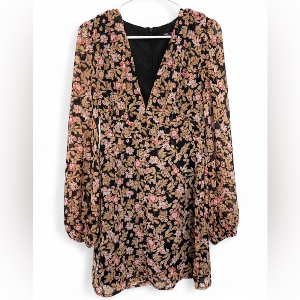 Women's Nasty Gal V Neck Floral Shimmer Chiffon Dress Size 6